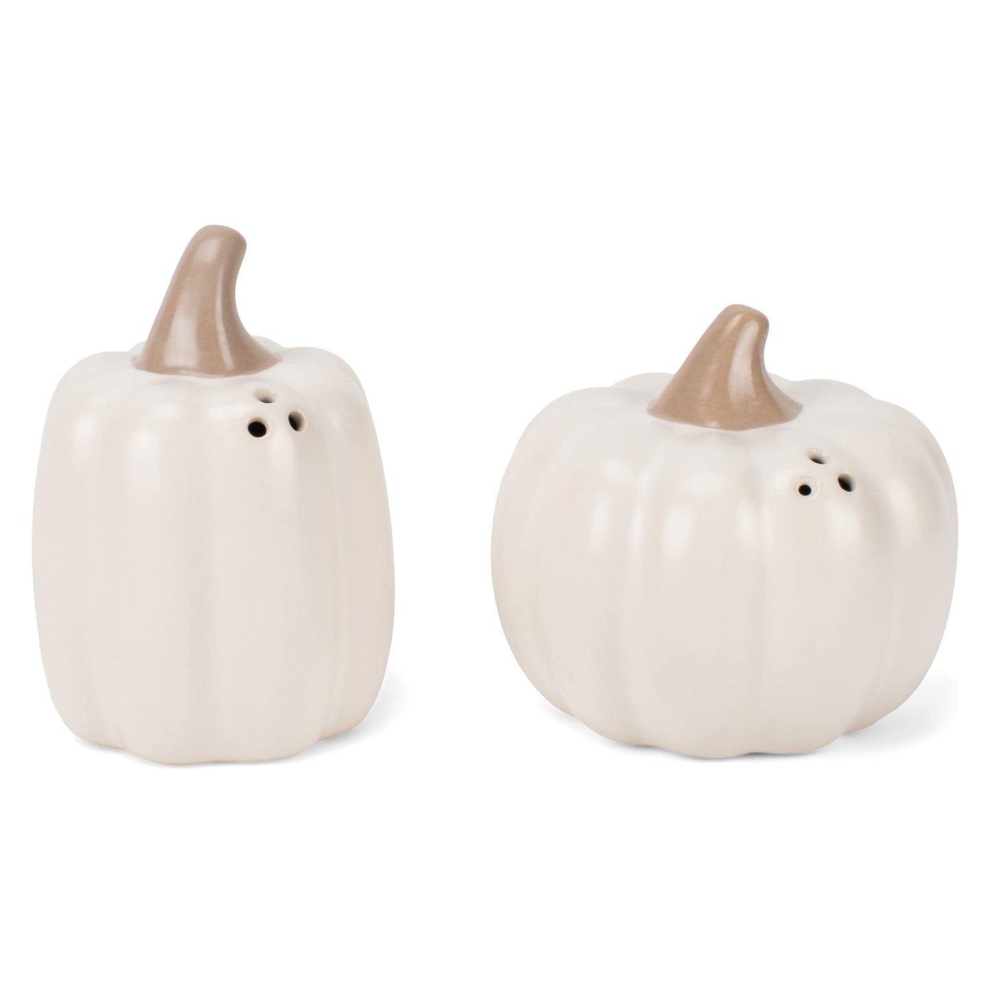 Nat & Jules Mini Pumpkin Shaped 3 Inch Ceramic Salt and Pepper Shakers: Perfect for Thanksgiving, Halloween & Indoor Fall Décor - Set of 2, White