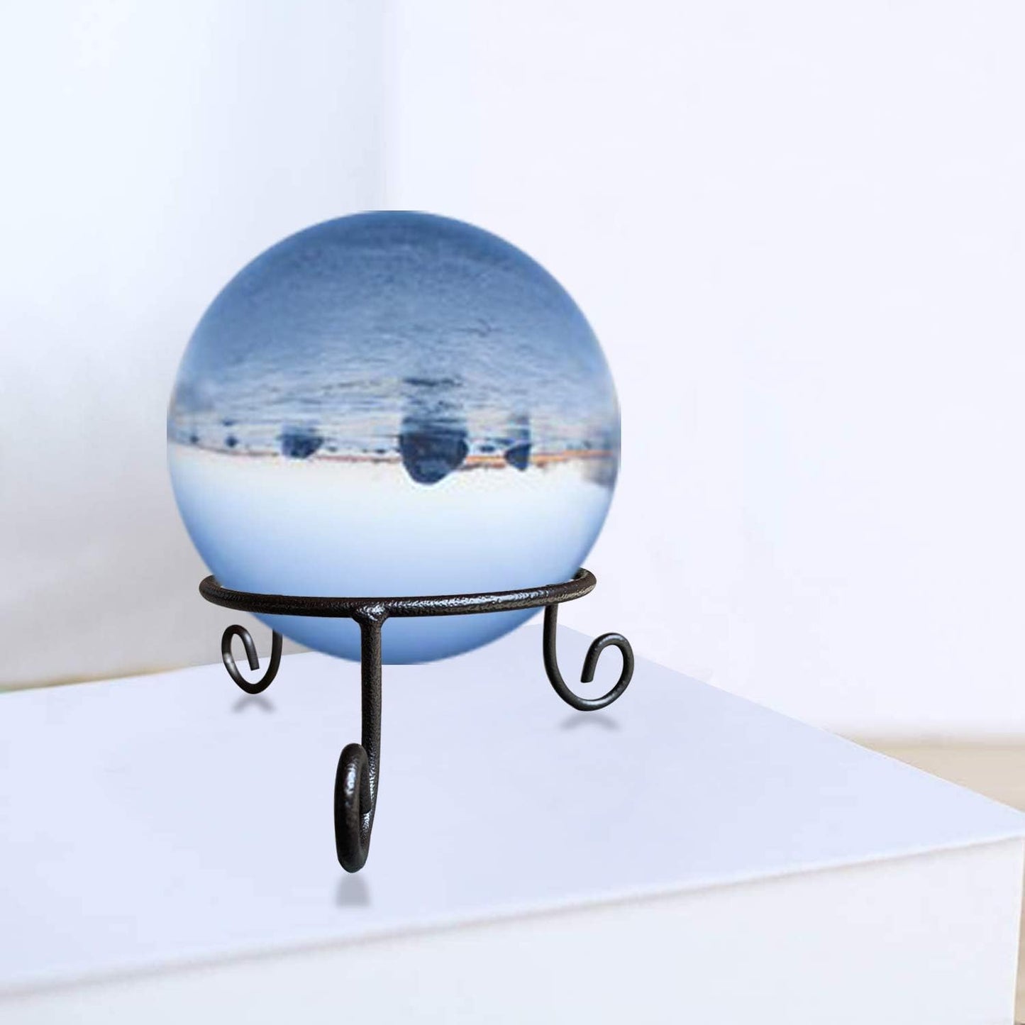 EcoRise Black Iron Ball Stand - Gazing Globe Stand for Balls, Sphere Holder Wrought Iron Display Stand, Crystal Ball Stand, Glass Bowl Ring Metal Egg Stands, Gazing Ball Stand (5" Diameter X 2" Tall)