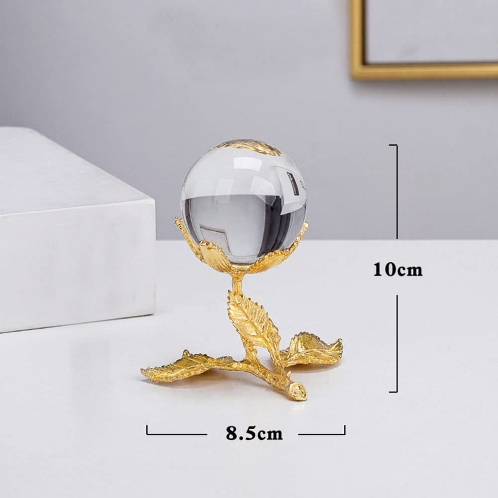 Crrezhai 50mm Crystal Ball with Gold Rose Stand, K9 Glass Ball Ornaments Home Fengshui Wedding Table Decor Paperweight with Gift Box Women's Day