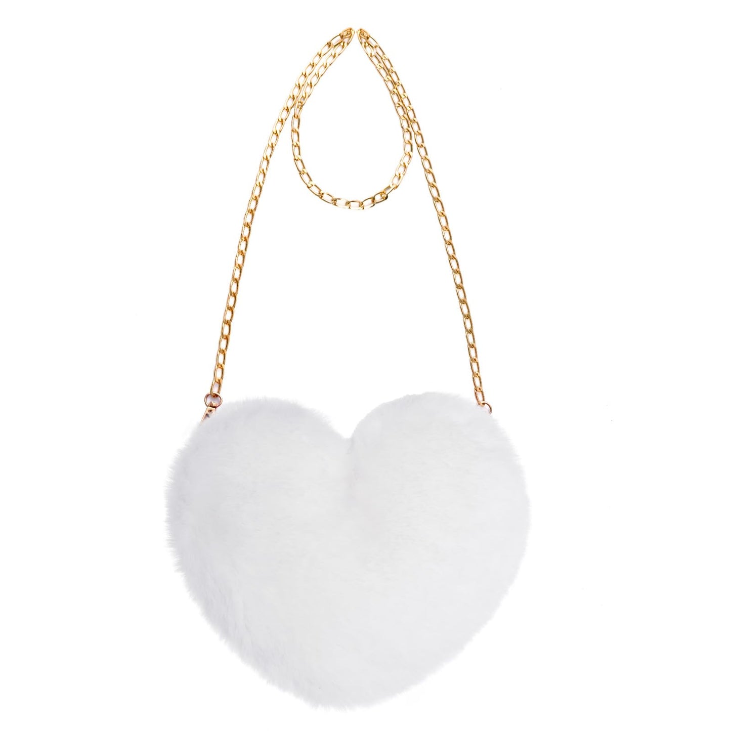 Miayon Heart Shaped Faux Fur Purse Fluffy Crossbody Shoulder Bag Cute Clutch Purses for Women Girls Halloween Christmas Valentine (White)