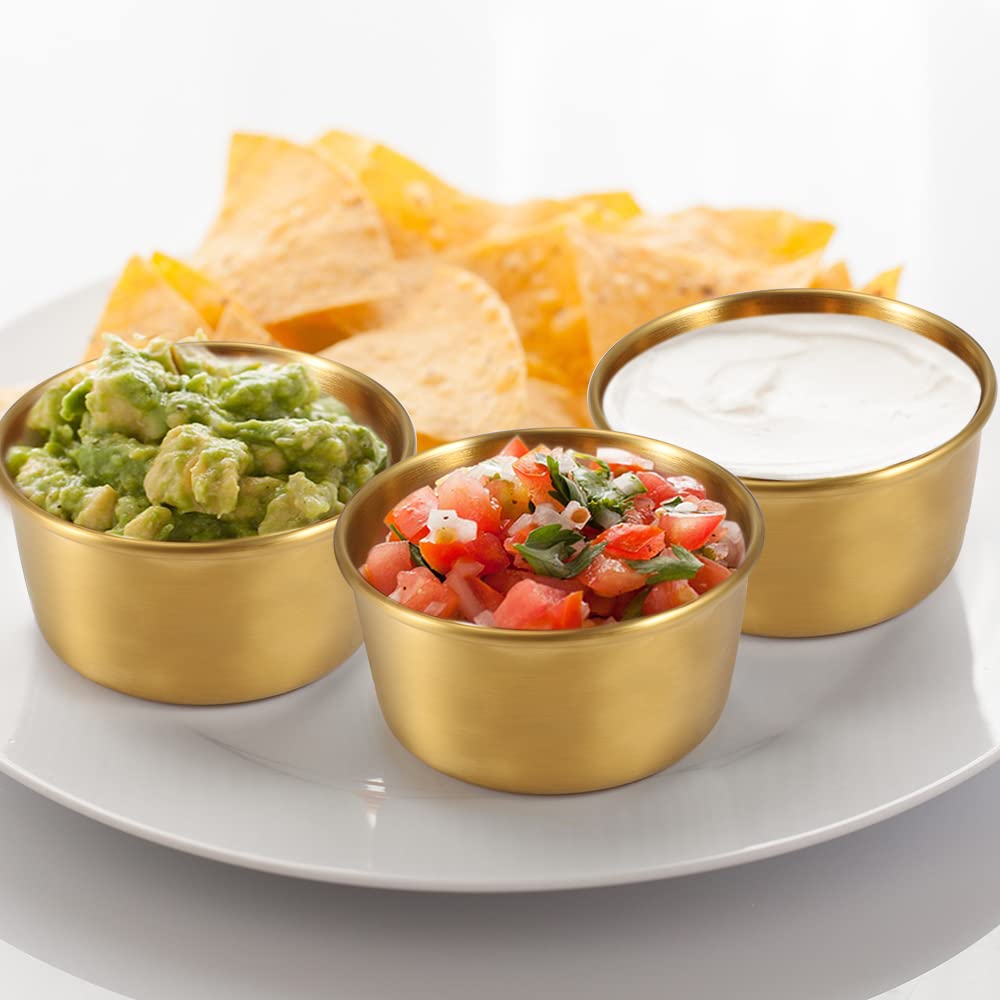 Amytalk Ramekin Sauce Dipping Bowl Mini Sauce Cups Pudding Condiment Cups for Home Party Restaurant (Golden 12PCS 60ml)