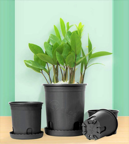 KAHEIGN 10Pcs Plastic Flower Pots, 19.5cm Thicken Plant Pots Plant Container Indoor Gardening Pot (Black)