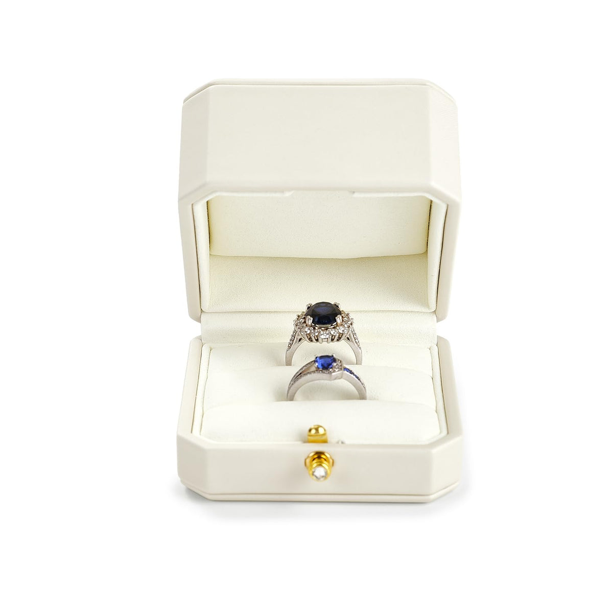 Oirlv Premium Leather Double Ring Box for Wedding Ceremony Engagement Ring Bearer Couple Jewelry Gift Box(White,Double)