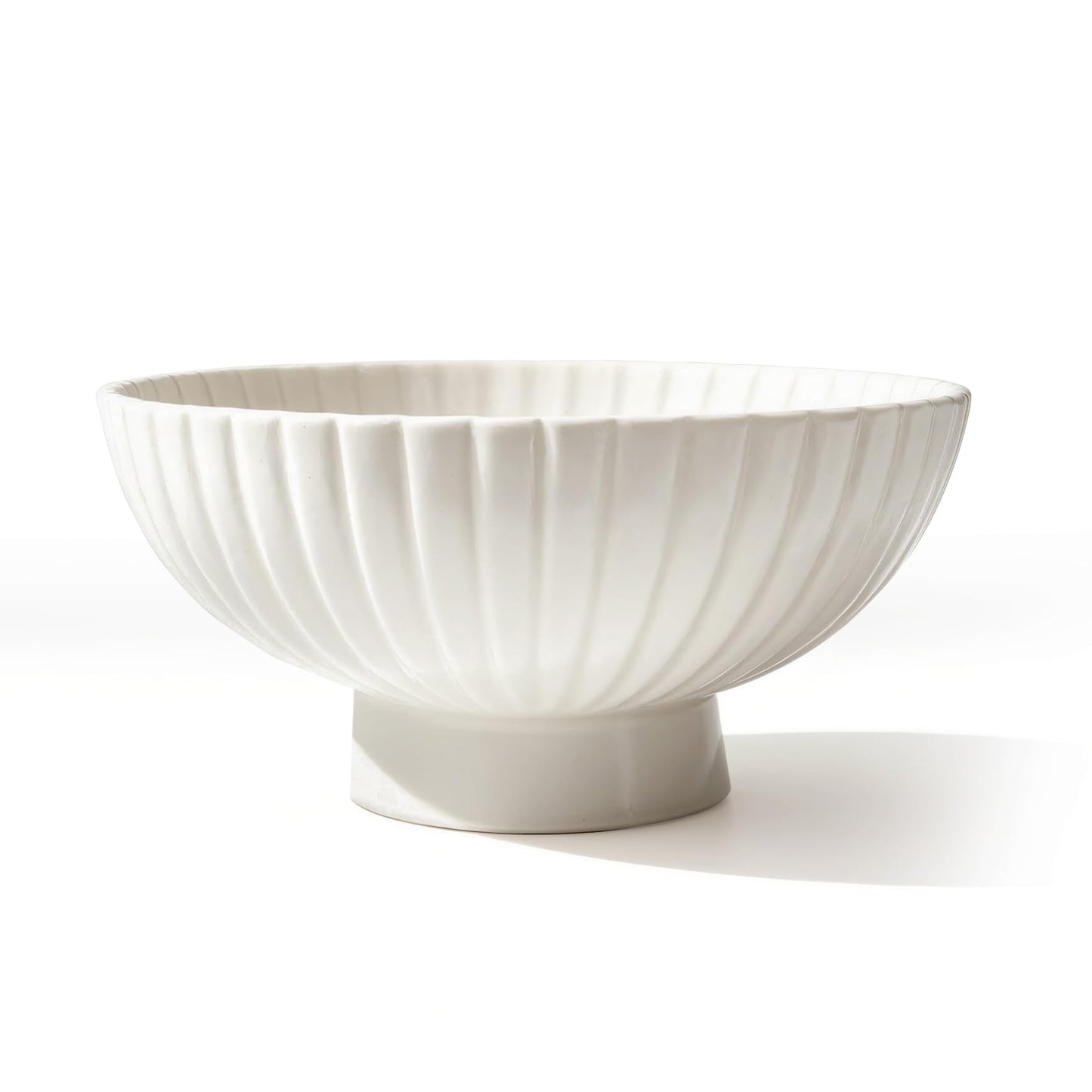 Modern 8 Inch White Ceramic Fruit Bowl - Small Footed Pedestal Fruit Bowl for Kitchen Counter, Farmhouse Chic Centerpiece for Dining Coffee Table & Home Decor,Key Ruffle Bowl for Entryway Table ﻿