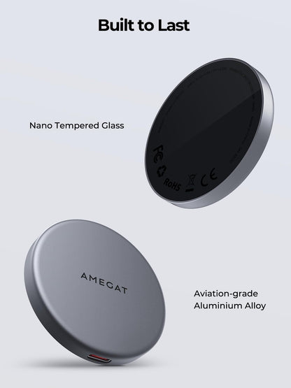 AMEGAT Wireless Charging Pad, MagFusion Aura 15W Fast Charging Qi2 Certified Magnetic Wireless Charger Compatible with MagSafe for iPhone17/16/15/14/13/12 Series