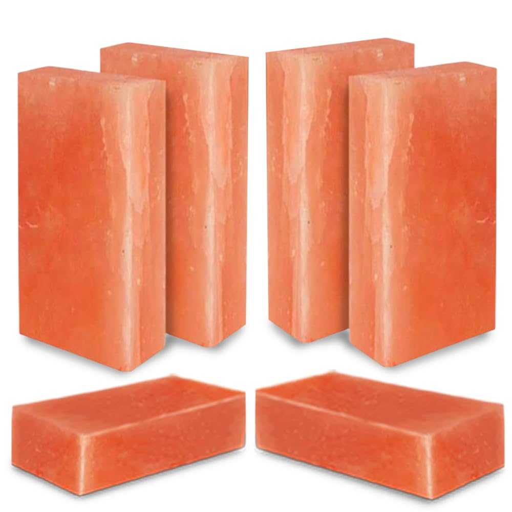 ZK Himalayan Salt Bricks 8"x4"x2" for Sauna and Spa - Extra Thick Pack of 6 Himalayan Pink Salt Tiles for Building Salt Wall, Bulk Salt Block for Home Décor & DIY Projects