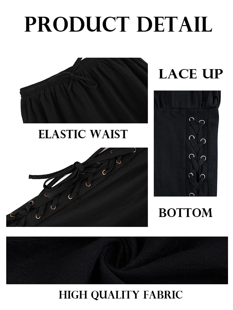 Makkrom Mens Medieval Ankle Pants Viking Pirate Costume Lace Up Tapered Banded Renaissance Navigator Halloween Trousers