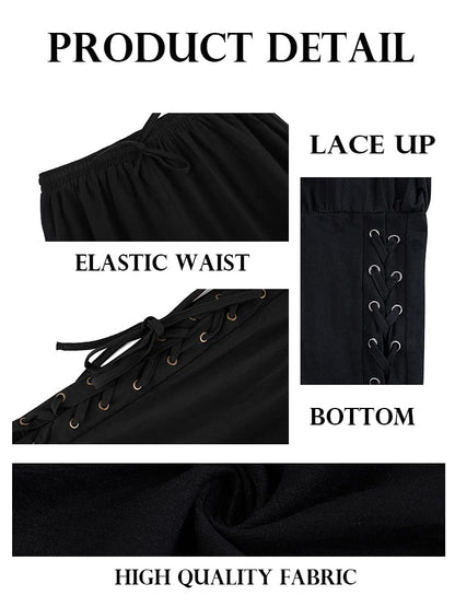 Makkrom Mens Medieval Ankle Pants Viking Pirate Costume Lace Up Tapered Banded Renaissance Navigator Halloween Trousers