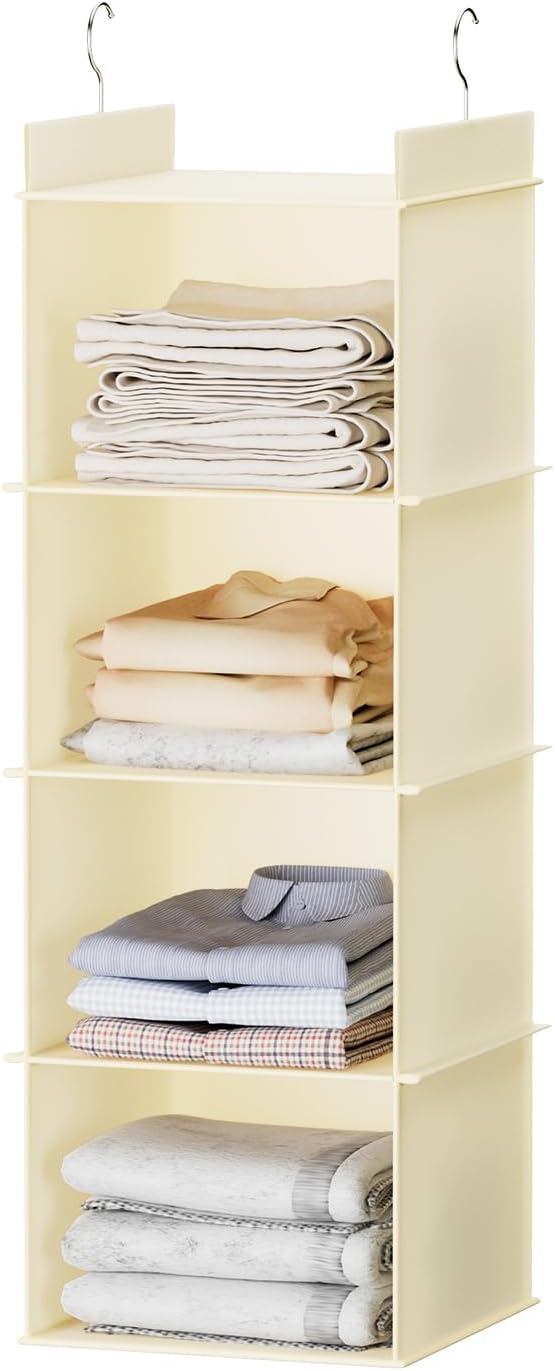 YOUDENOVA Hanging Closet Organizer, 4-Shelf Closet Hanging Shelves
