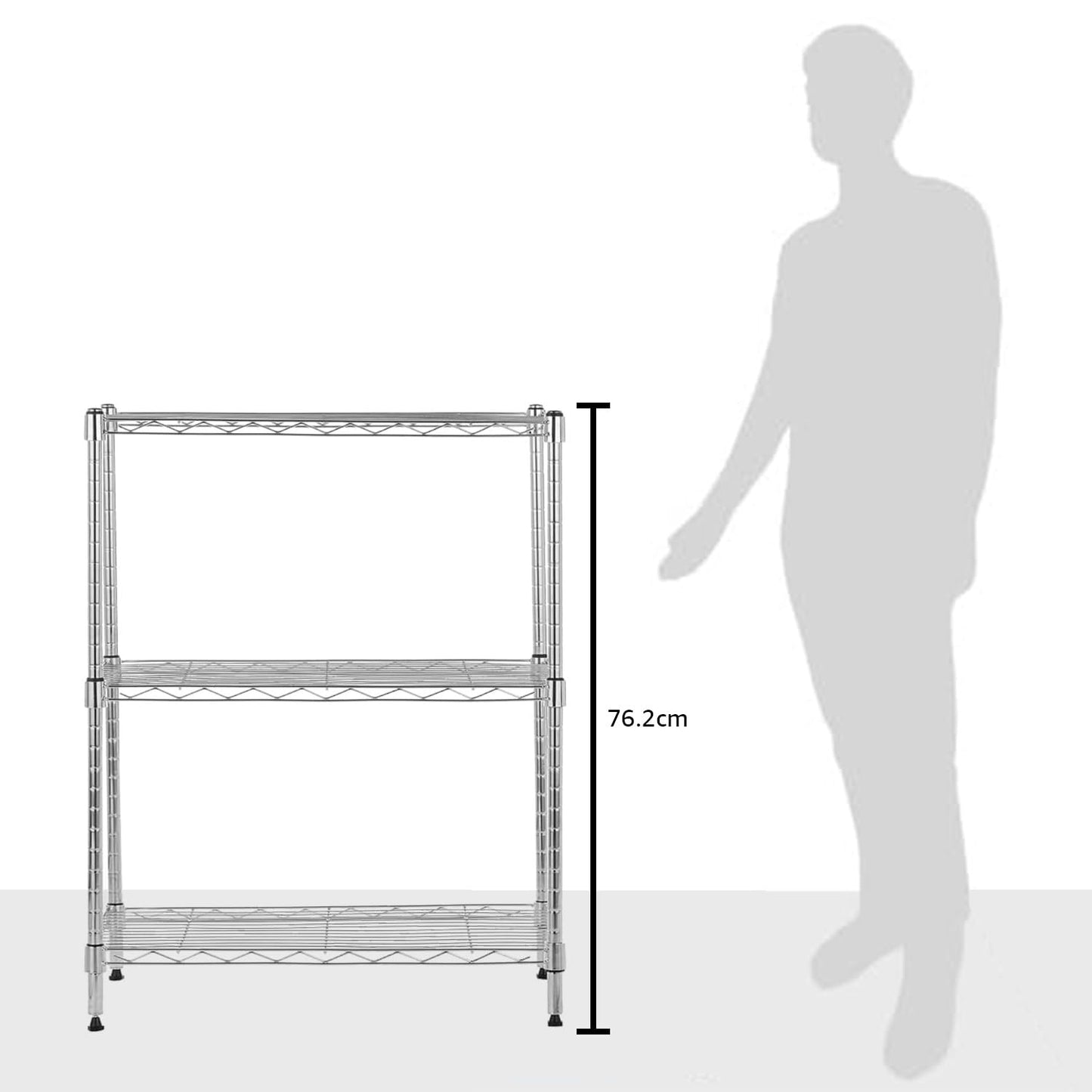 Amazon Basics 3-Shelf Adjustable Heavy Duty Steel Wire Rack Storage Shelving Organizer for Kitchen, Garage, 23.2" L x 13.4" W x 30" H, Black