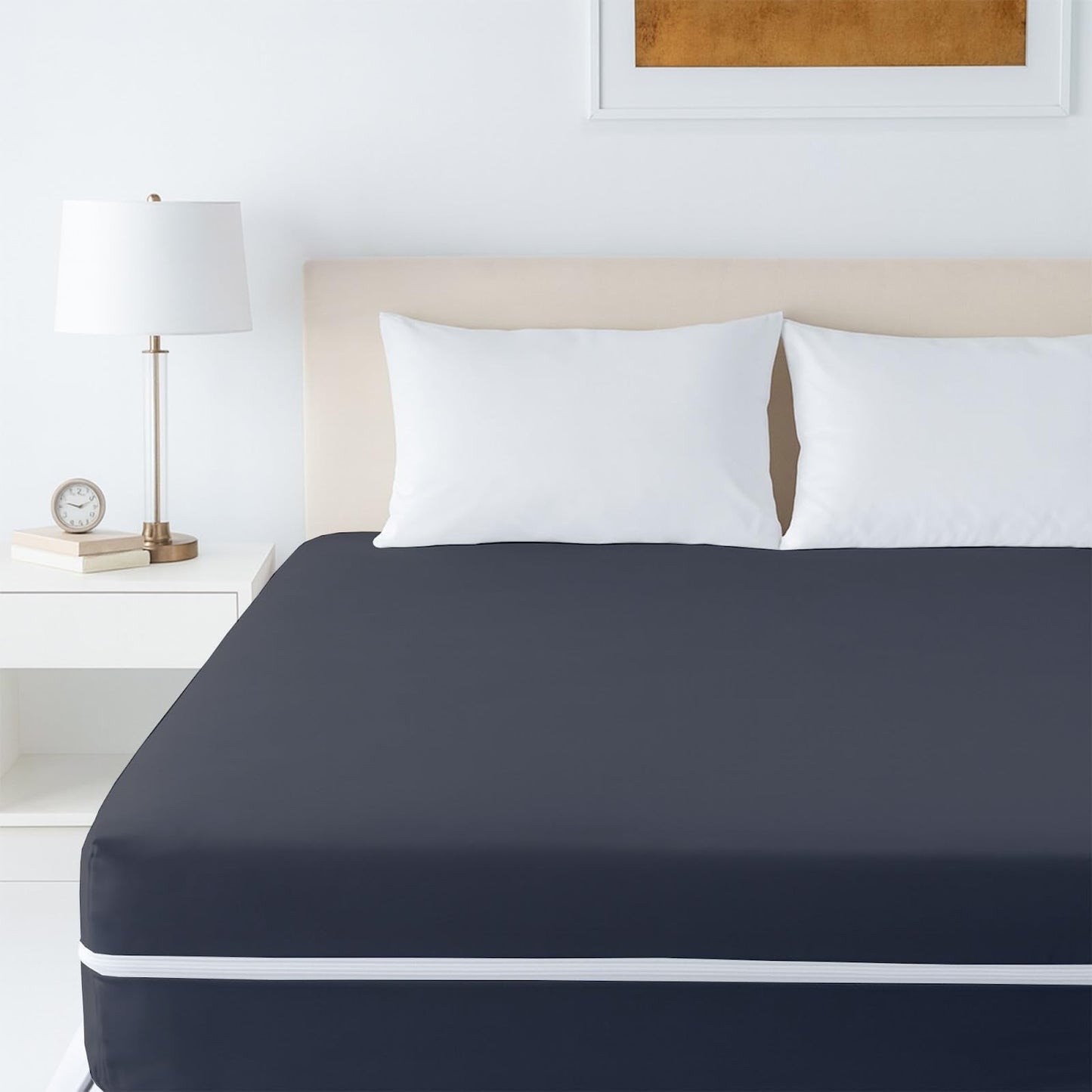 Mattress Protector Queen Size 100% Waterproof Zippered Cover, 15 Inches Deep, Six-Sided Mattress Encasement for Bed, Zipper Closure Style (Dark Grey)