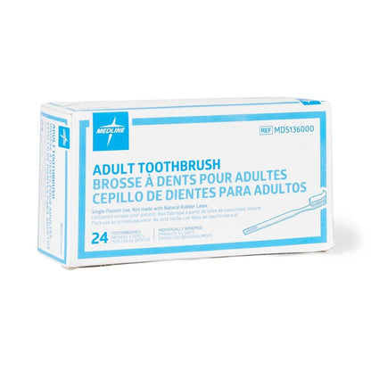 Medline Individually Wrapped Adult Toothbrush, Bulk Packaged, Great for Donations or at Home Use (Pack of 144)