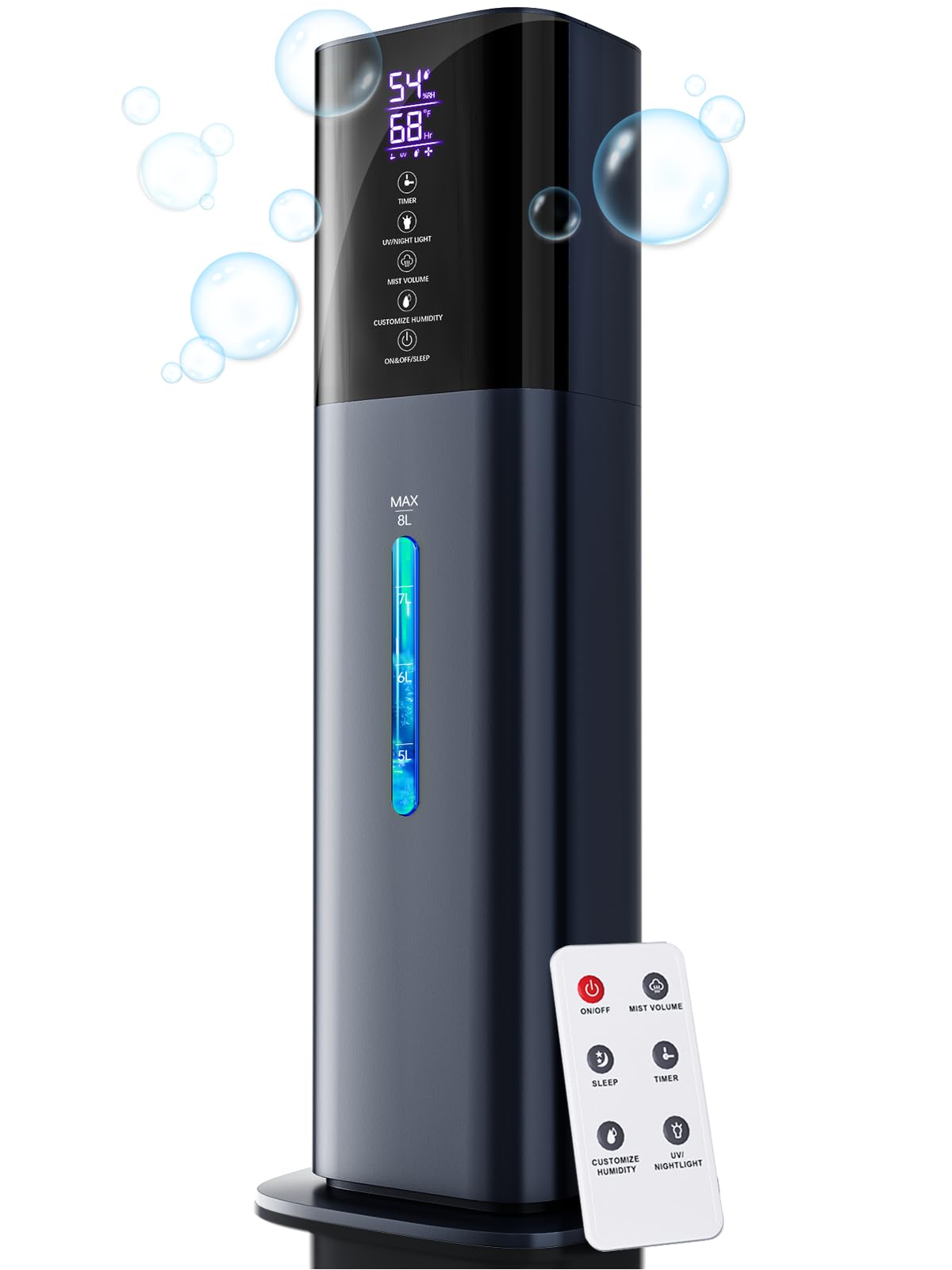 Humidifiers for Bedroom, 2.11Gal 8L Quiet Humidifiers for Large Room with Timer, 360°Nozzle, 3 Speed Ultrasonic Cool Mist Humidifier with Humidistat for Baby Home Adults Plants