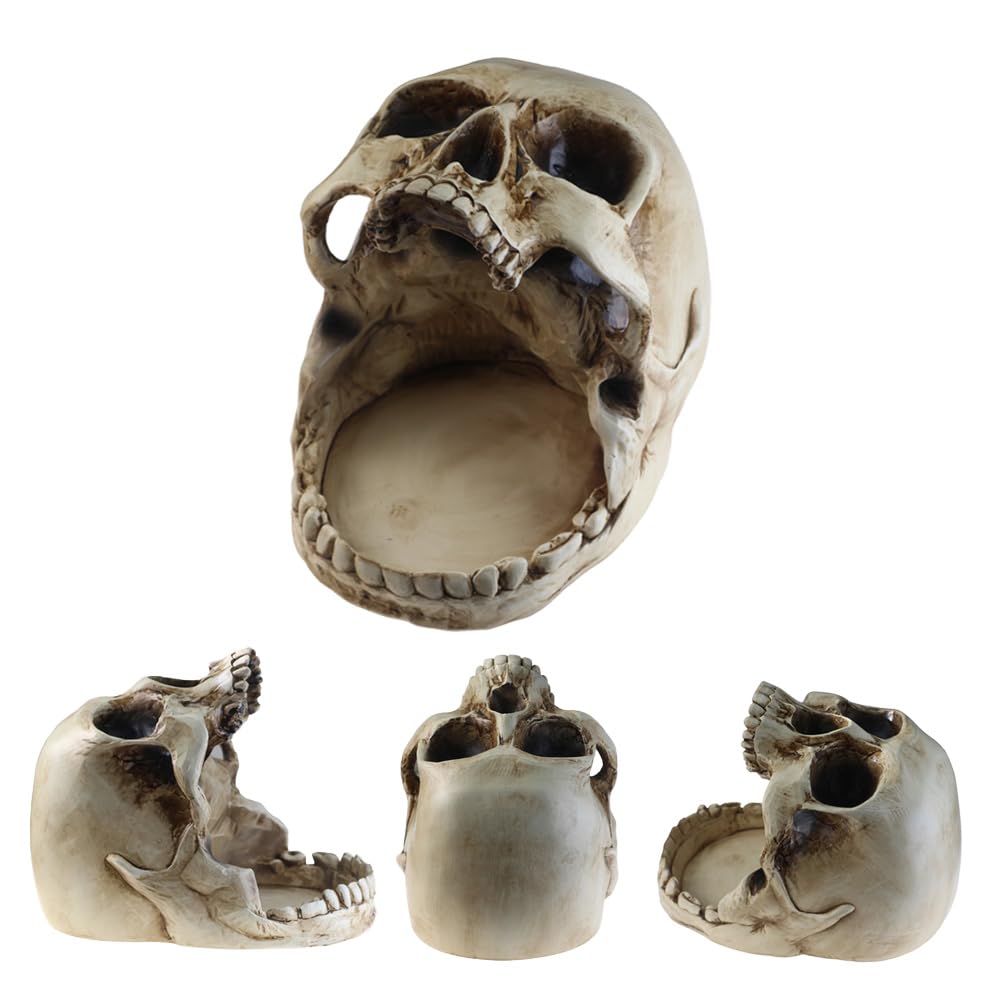 GuoShuang Gothic Skull Candy Bowl Decorative Key Holder – Witchy Home Decor Retro Skull Sculpture for Halloween Party, Entryway Key Bowl, Gothic Desk Accessories & Unique Home Decor