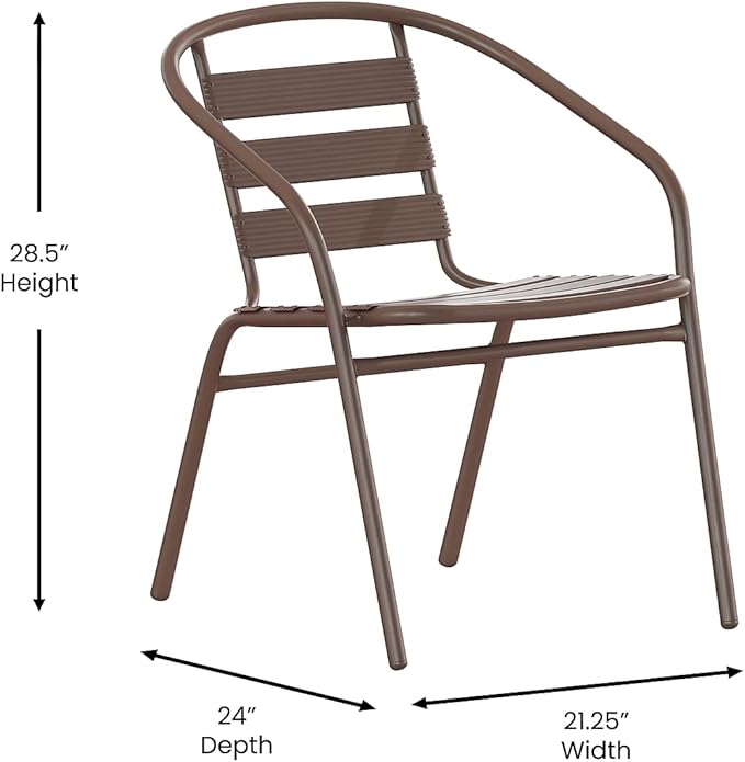 Flash Furniture Lila Metal Restaurant Stack Chairs with Metal Slats, Set of 4, Bronze