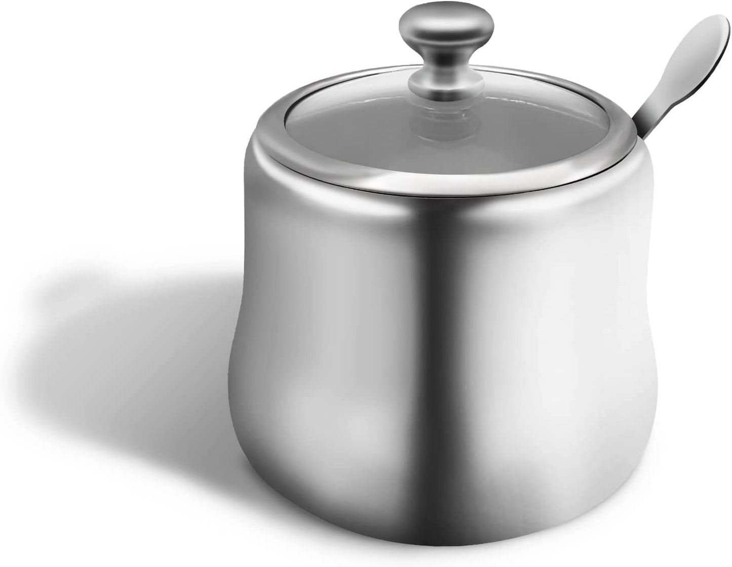 XHKDSYMC 300ml Stainless Steel Sugar Bowl with Lid and Spoon 10 OZ Coffee Seasoning Jar Condiment Pot Spice Container Canister Cruet with Lid and Spoon (Style B)