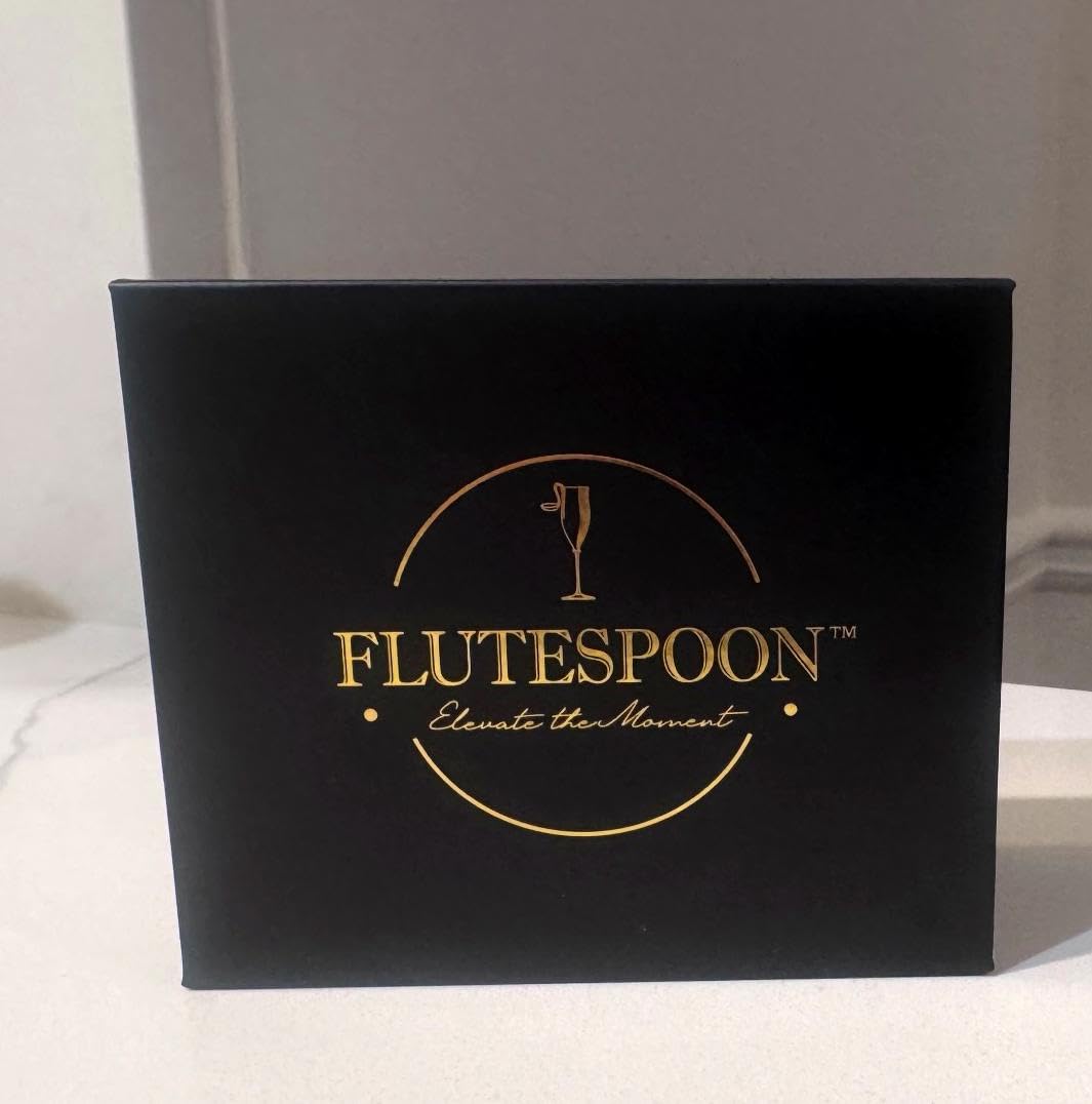 FluteSpoon™ Gold Appetizer Spoon for Champagne, Wine & Cocktails – Rim-Hanging Stainless Steel Serving Spoon – Set of 2