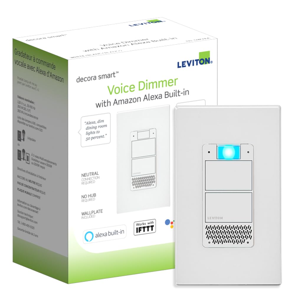 Leviton Decora Smart Switch, Wi-Fi 2nd Gen, Neutral Wire Required, Works with Matter, My Leviton, Alexa, Google Assistant, Apple Home/Siri & Wired or Wire-Free 3-Way, D215S-1RW, White