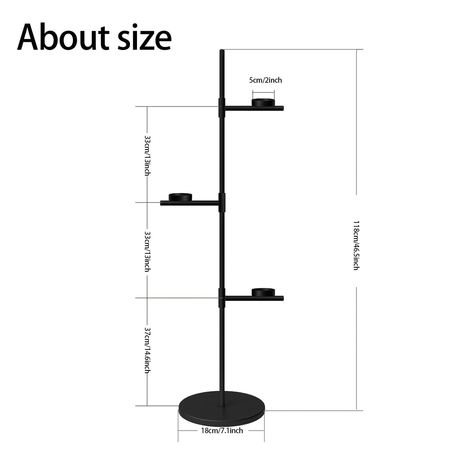Smtyle Floor Candelabra Tall Tea Light Candle Holder Modern Black Metal Stand for Home Decor, Meditation, and Events