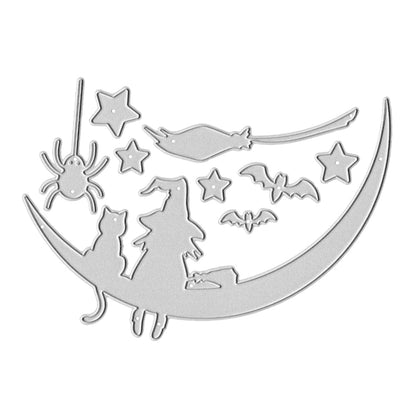Metal Halloween Die Cuts Moon Cat Spider Star Witch Cutting Dies Embossing Stencil Template for Card Making Scrapbooking Paper Craft Album Stamps DIY Halloween Décor
