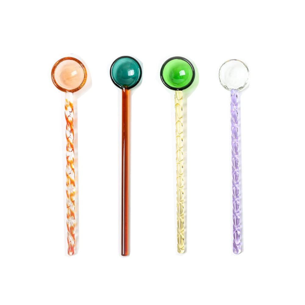 QIAOIDEA Colorful Glass Stirring Spoons Mixing Rod Swizzle Sticks Spoons Cocktail Coffee Drink Stirrers for Coffee and Mix Drinks, 4pcs