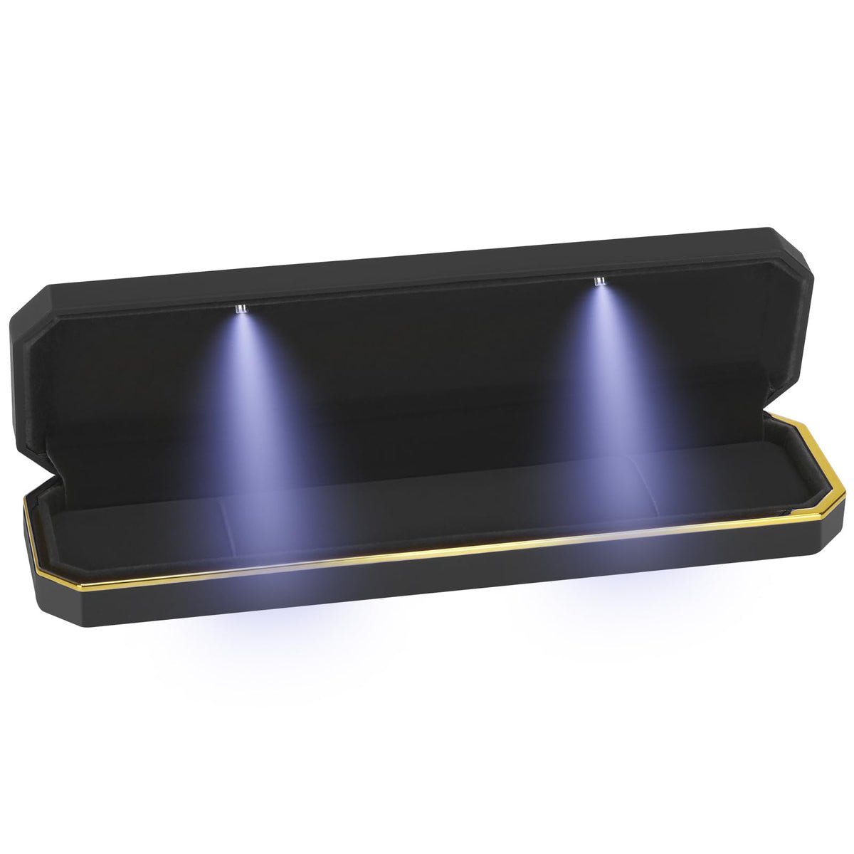 Luxury LED Necklace Long Chain Gift Box with LED Light, Velvet Jewelry Box Storage Case Organizer Holder (Black)