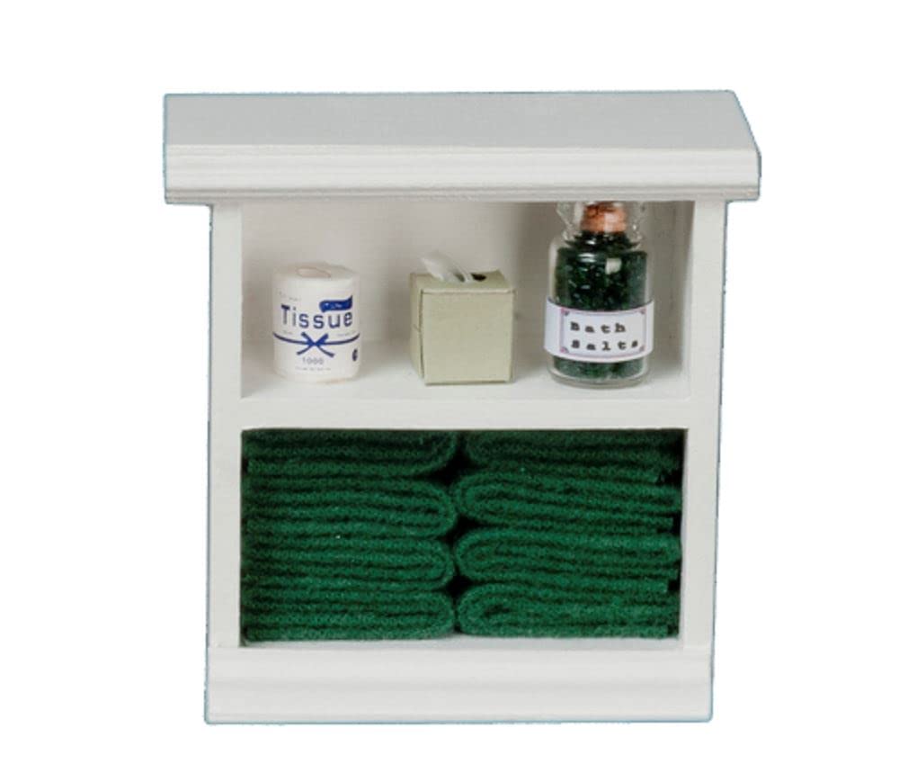 Town Square Miniatures Dolls House Miniature Furniture Small Shelf Unit & D Green Bathroom Accessories