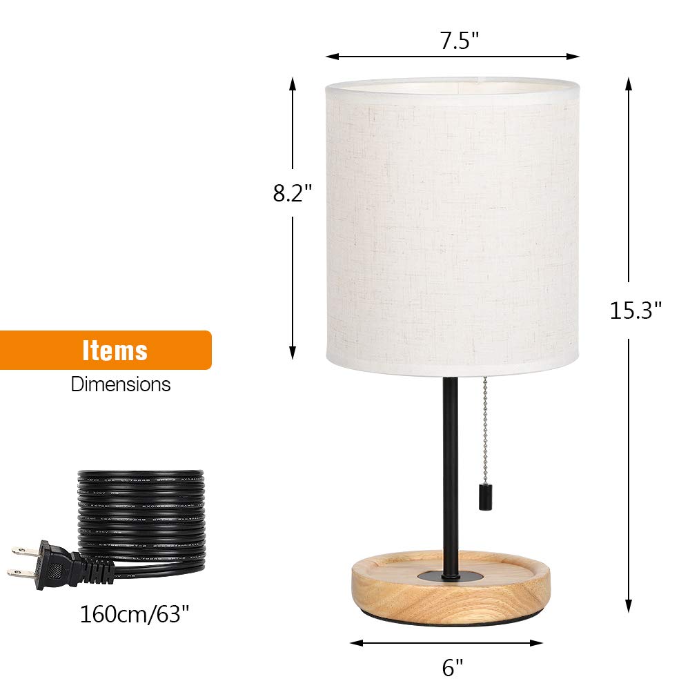 CADUKE Modern Table Lamp, Nightstand Desk Lamp, Bedside Lamp with Wood Base and Linen Shade for Living Room, Bedroom, Office, College Dorm