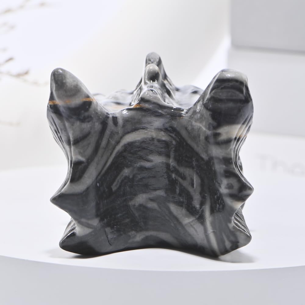 Bmuafry 6''Natural Dragon Head Crystal Skull Head Hand Carved Reiki Healing Stone Statue Healing Home Office Art Room Decoration (Picasso Stone, 6inch)