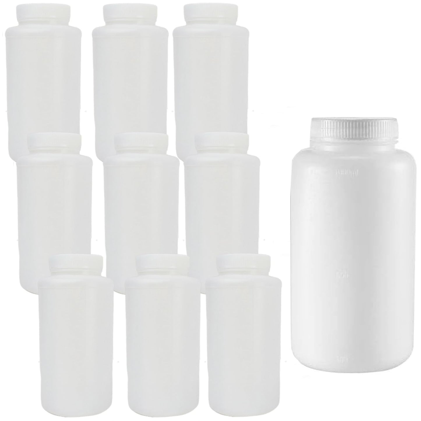 10 Pcs Plastic Sample Bottle with Lids 34oz/1000ml Wide Mouth Lab Chemical Reagent Container