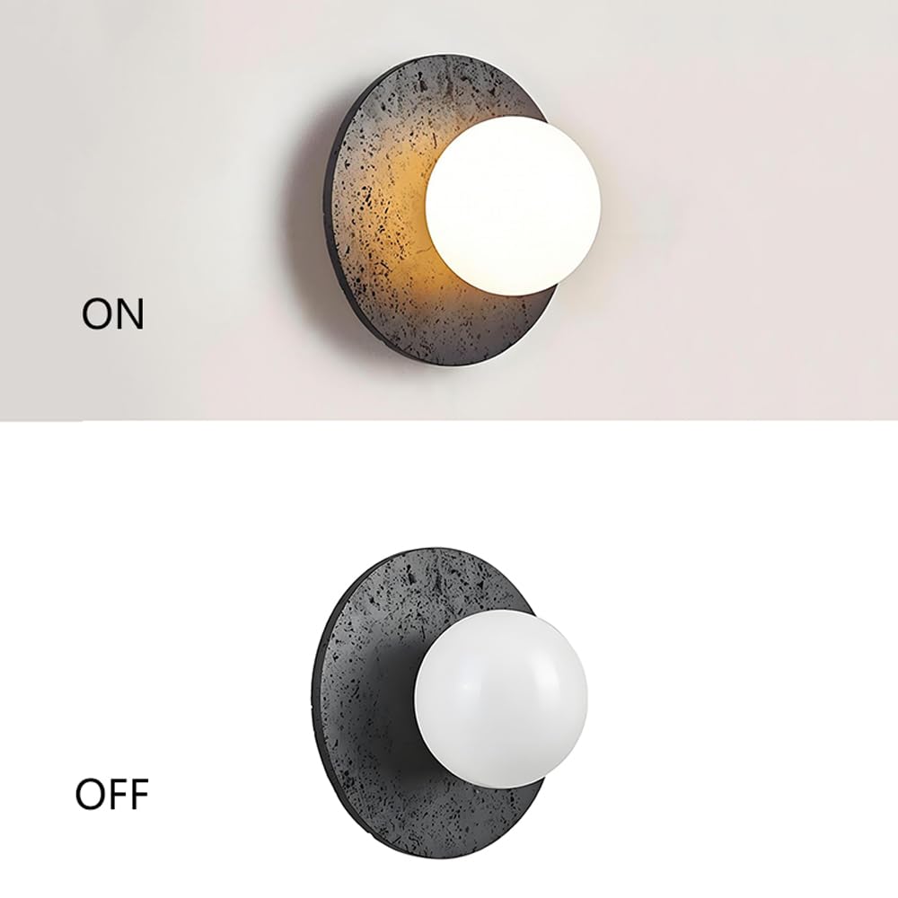 BFFGKGL Modern Natural Black Travertine Hallway Wall Sconce Nordic Creativity Round Transmittance Glass Bedside Wall Light Japanese Minimalist Aisle Wall Lamp For Living Room Stairs Living Room Balcon