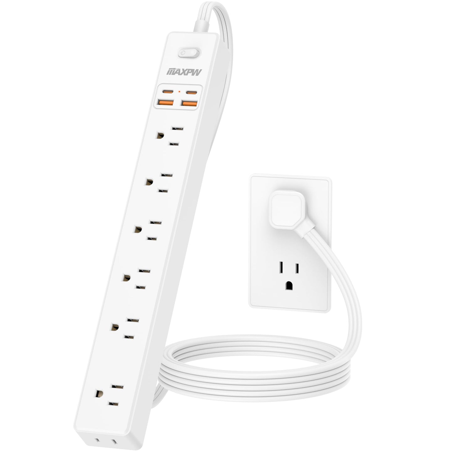 2 Pack Power Strip Surge Protector - 7 Outlets 4 USB Ports (2 USB C), 6 Ft Ultra Thin Flat Plug Extension Cord, 1875W/15A, 1700 Joules, Wall Mount for Home Office Dorm, White