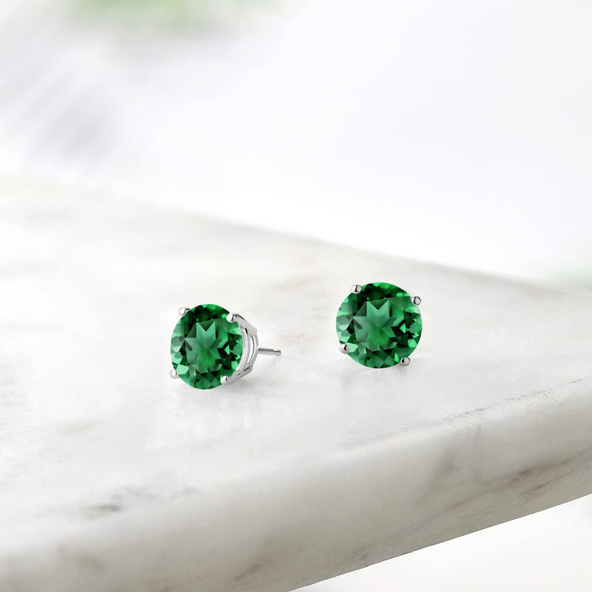 Gem Stone King 2-4 Cttw Round Gemstone Birthstone Stud Earrings For Women Men | 925 Sterling Silver | Round 7MM | Fine Jewelry Gifts for Women Her Mom Wife Men | Nano Emerald-May