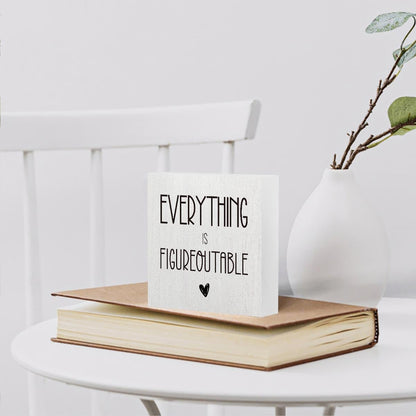 mmiishe Everything Is Figureoutable Wooden Box Sign Decorative Inspirational Farmhouse Wood Box Sign Home Office Decor Motivational Gift Rustic Square Desk Decor Sign for Shelf 5 x 5 Inches
