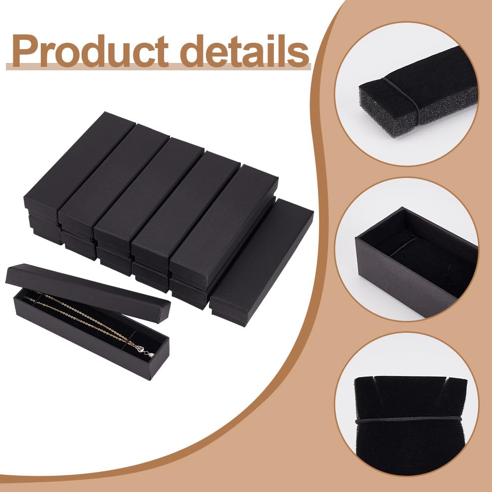 BENECREAT 12 Pack Black Necklace Cardboard Jewellery Box 7x1.7x1.3 Kraft Paper Box Long Jewellery Gift Box with Sponge for Necklace Jewelry, Valentine's Gift Packaging