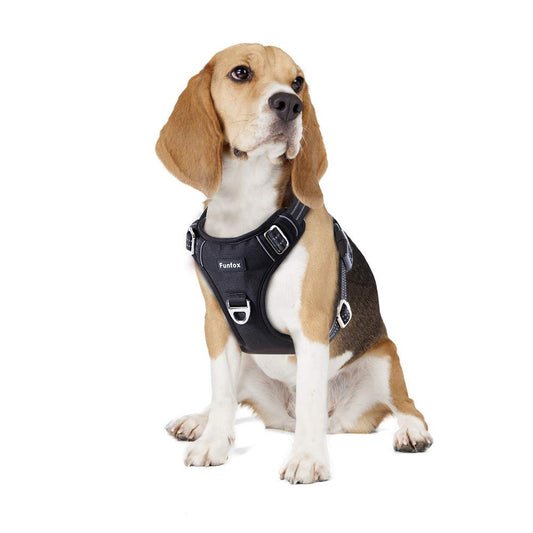 Funfox Dog Harness Medium No Pull, Adjustable Dog Harness with Handle Reflective Strips for Walking, Anti Pull Breathable Padded Pet Vest Front Clip Easy Control Small Large Breed Black M