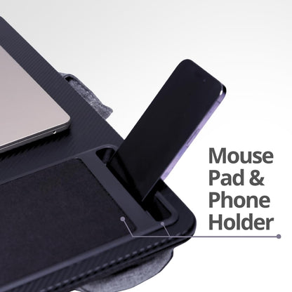 Lap Desks for Adults, Home Office Black Carbon Laptop Lap Desk Stand with Wrist Rest, Mouse Pad & Phone Holder, Cushioned Lap Tray Laptop Stand for Bed & Couch, Fits up to 15.6 Inch Laptops
