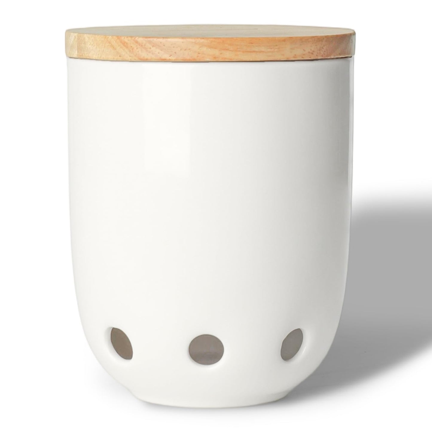 LEETOYI Ceramic Garlic Keeper for Counter, Garlic Holder with Wood Lid (White)