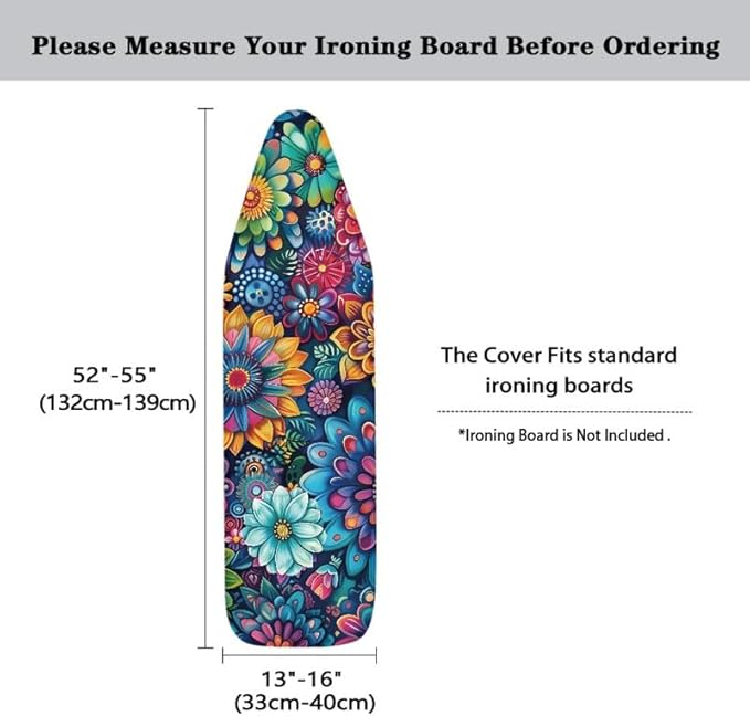 Hippie Flower Ironing Board Cover Colorful Lotus Daisy Flowers Stretchy Ironing