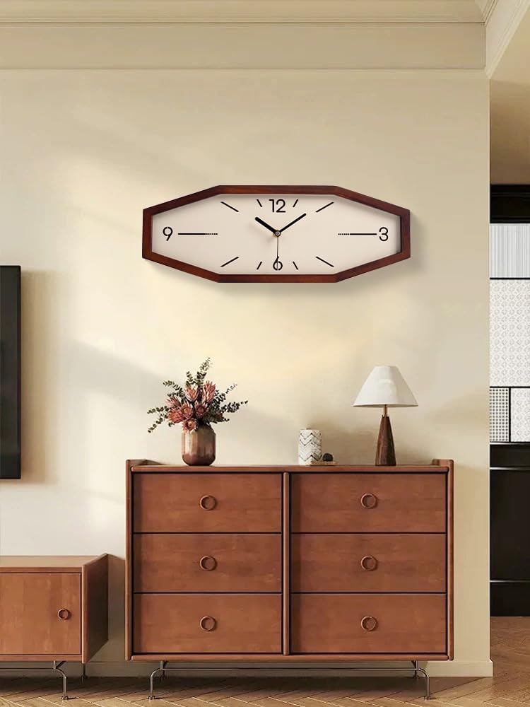 DaguyS Wooden Retro Wall Clocks, 18 Inches Square Clocks Rectangular Wall Clock Battery Operated Silent Non-Ticking, for Kitchen Living Room Office Home Desk Bedroom (Brown)