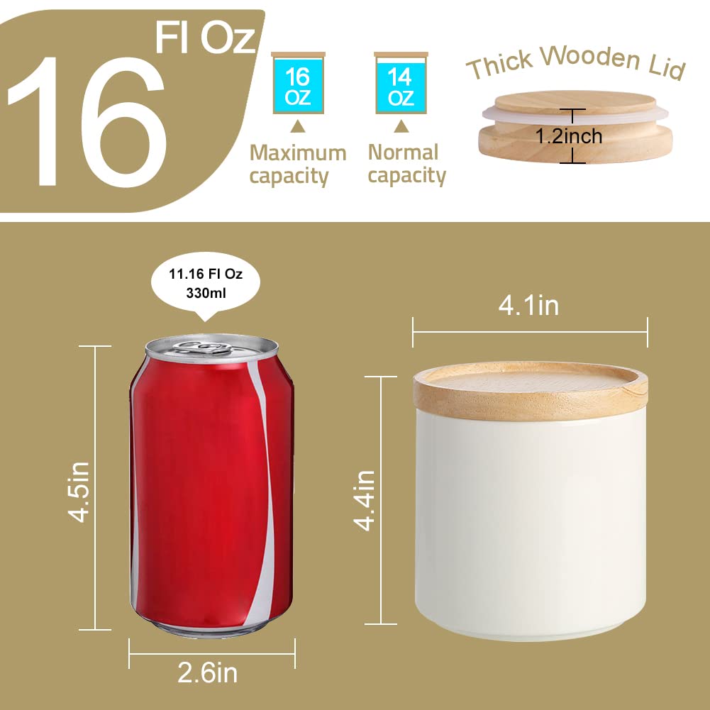 Sweejar Kitchen Canisters Ceramic Food Storage Jar, Stackable Containers with Airtight Seal Wooden Lid for Serving Ground Coffee, Tea, Sugar, Salt and More - 16 Fl Oz (Jade)