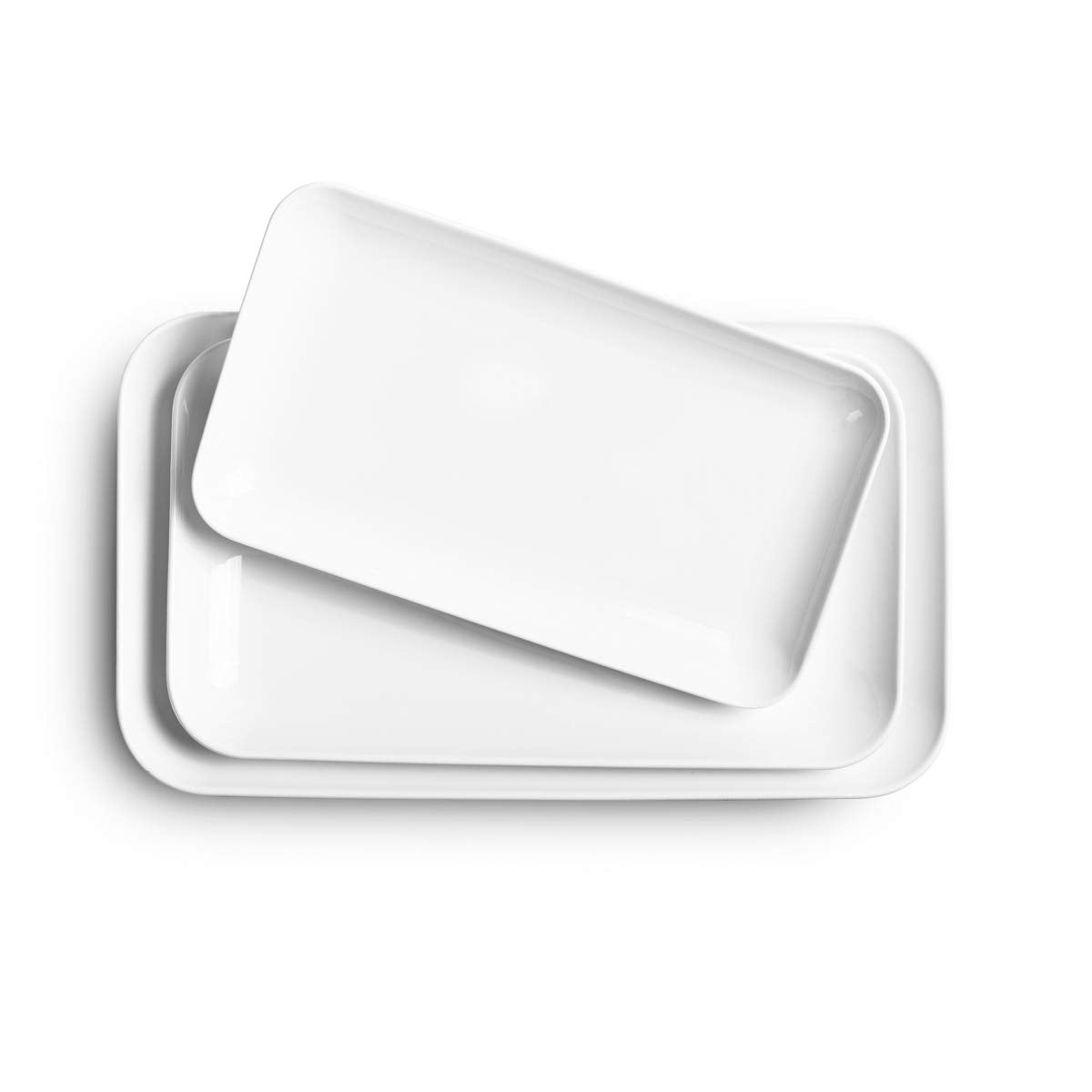 DELLING Large Serving Platter Set of 3, 16/14/12 Inch Porcelain Serving Trays for Party - White Ceramic Rectangular Platters for Entertaining, Appetizer Fruit Tray for Father's Day Shower Dinner
