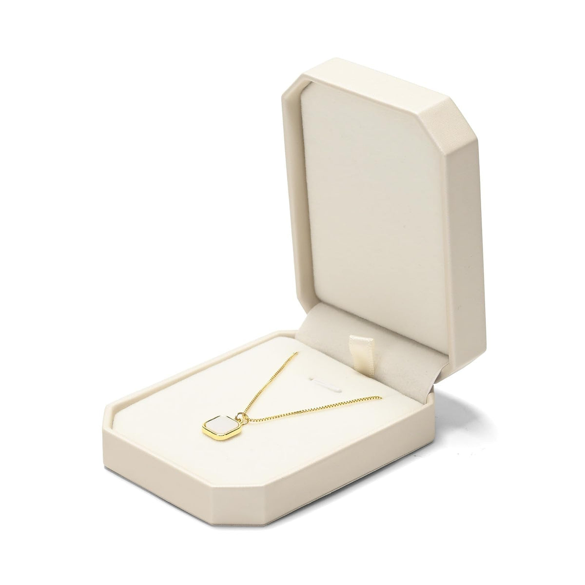 Woodten Beige Small Necklace Box PU Leather Jewelry Gift Box for Pendant Necklace Octagonal Jewelry Pendant Gift Box