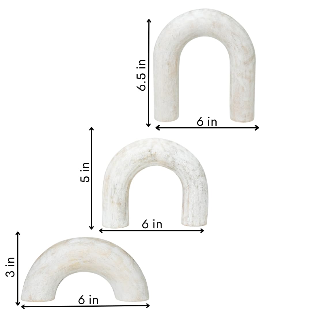 Homebia Designs Decorative Wood U Shape Set of 3 - Large - 6.5 Inch, Medium - 5 Inch, Small - 3 Inch - White Wash