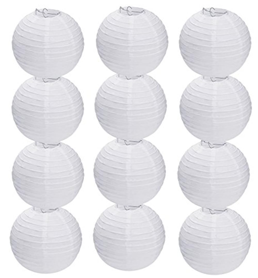 Clonynix 12Pcs 12 InchWhite Paper Lanterns Decorative Chinese, Japanese Hanging Round Paper Lanterns Lamp for Birthday, Wedding, Christmas, Bridal, Home Decor, Party Decoration