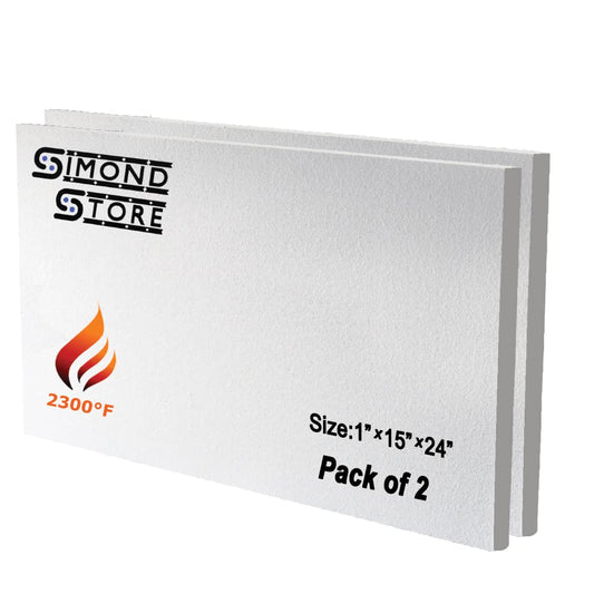SIMOND STORE Ceramic Fiber Insulation Board - 2300F Rated, 1 Inch x 15 Inch x 24 Inch Refractory Board for Wood Stoves, Fireplaces, Furnaces, Forges, Kilns, Pizza Ovens, Boilers, Pack of 2