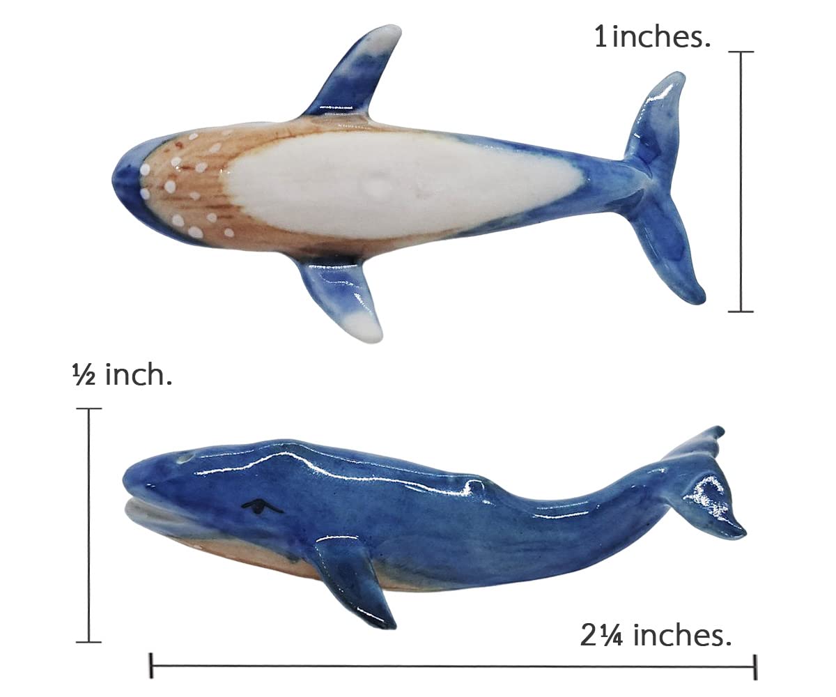 WitnyStore Tiny 2¼" Blue Whale Tail Up Figurine - Miniature Hand Made Ceramic Dolphins Porpoises Whales Marine Mammal Aquatic Sea Animals Fish Porcelain Decorative Collectible Figurines Décor Gifts