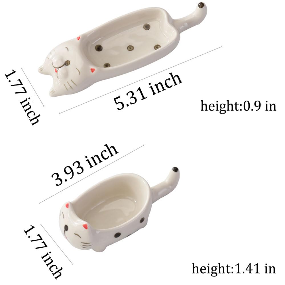 2 Pcs Cute Cats Shape Soy Sauce Dish,Cartoon Cat Small Ceramic Bowls Mini Animal Cat Plates Dipping Sauce Bowls Ceramic Sauce Dishes For Seasoning Soy Sauce Vinegar Snack Appetizers Kitchen Tableware
