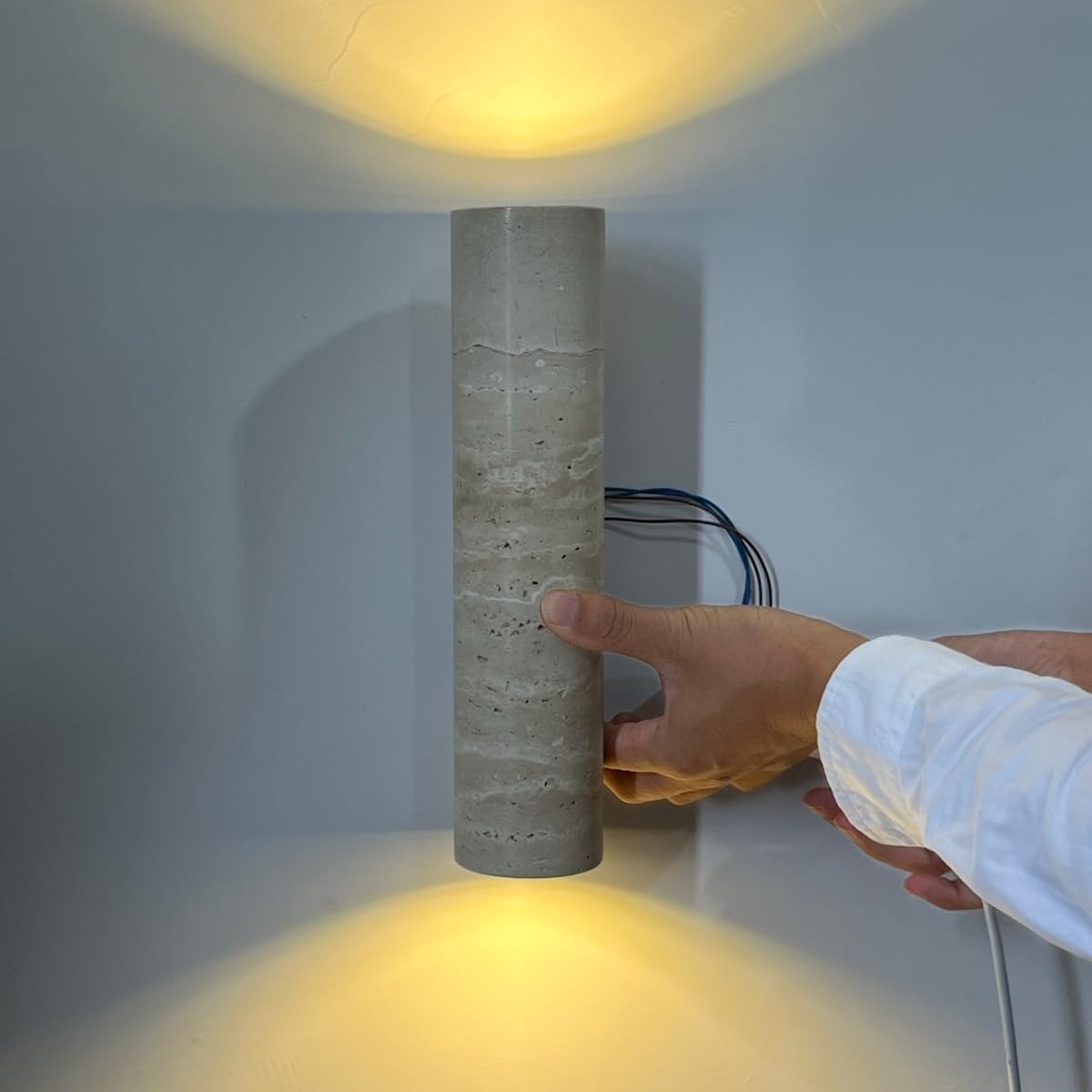 JIANKEXING Travertine Wall Sconce Light Hardwired Natural Stone Wall Lamp with Up Down Lighting for Bedroom Living Room Hallway