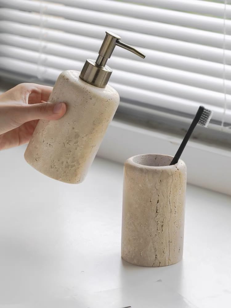 Luxury Natural Contemporary Travertine Marble Toothbrush Holder Toothpaste Holder Accessories Also Great As Pencil Pen Holder and Makeup Brush Holder